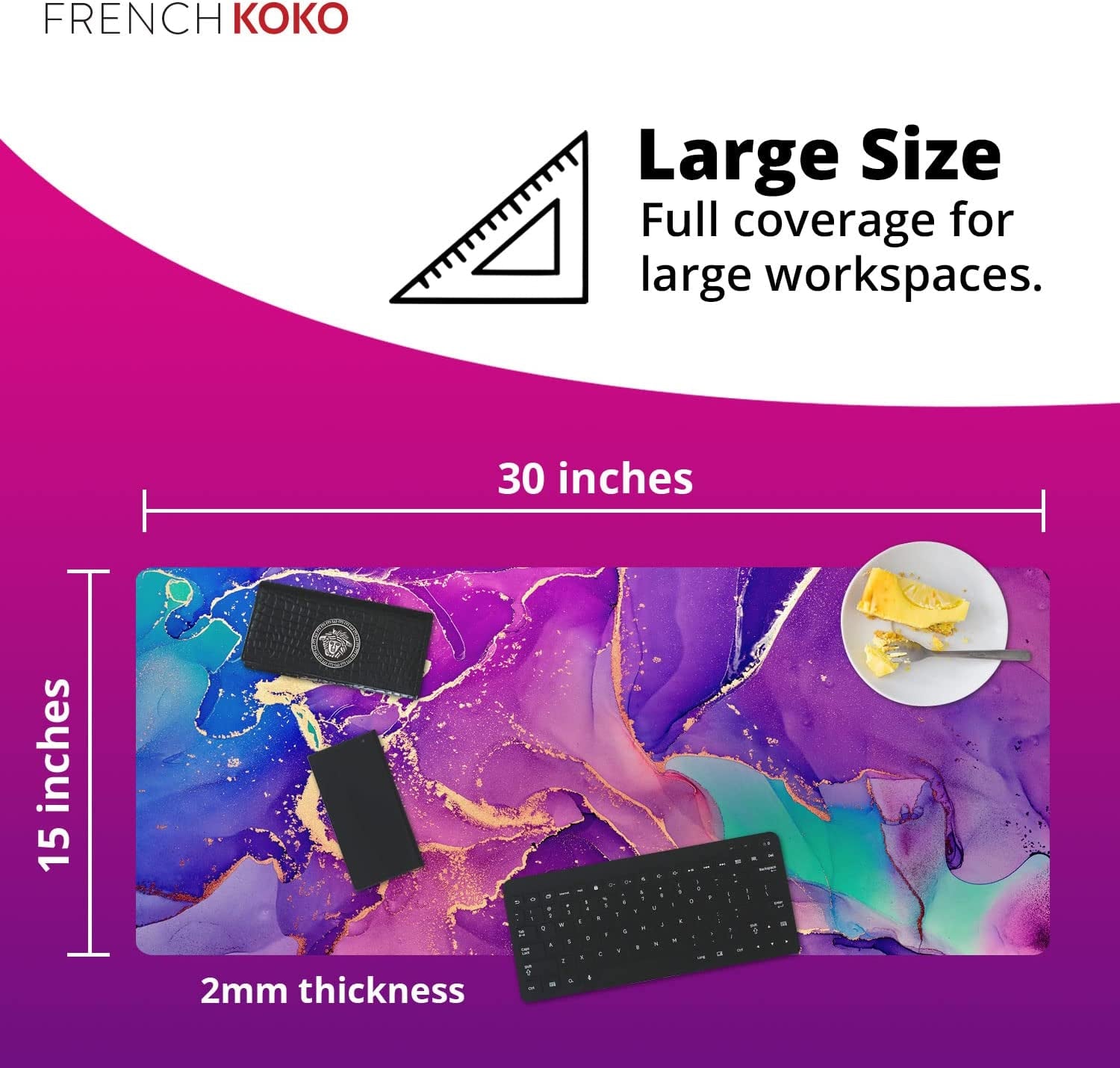 Stylish Large Desk Protector Mat - Cute Marble Lous Purple Design, Perfect for Office and Laptop Use, 78.7 x 38.1 cm