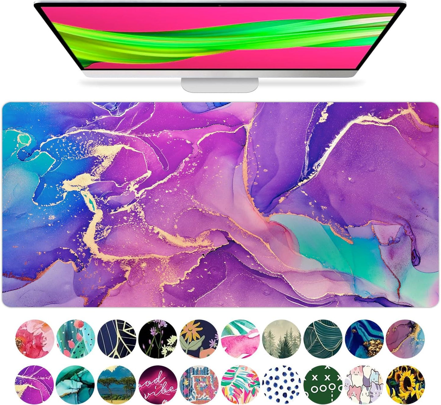 Stylish Large Desk Protector Mat - Cute Marble Lous Purple Design, Perfect for Office and Laptop Use, 78.7 x 38.1 cm