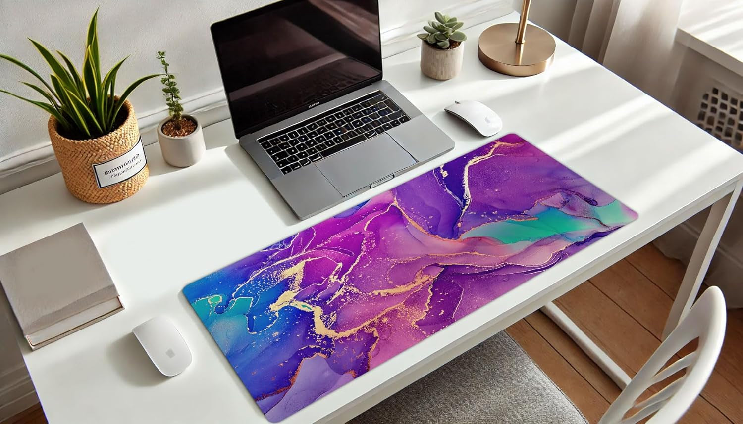 Stylish Large Desk Protector Mat - Cute Marble Lous Purple Design, Perfect for Office and Laptop Use, 78.7 x 38.1 cm